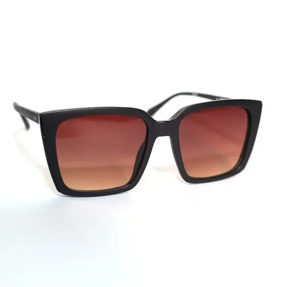 Quay Australia FRONT COVER Square Sunglasses - Matte Black / Brown Yellow - NWT
